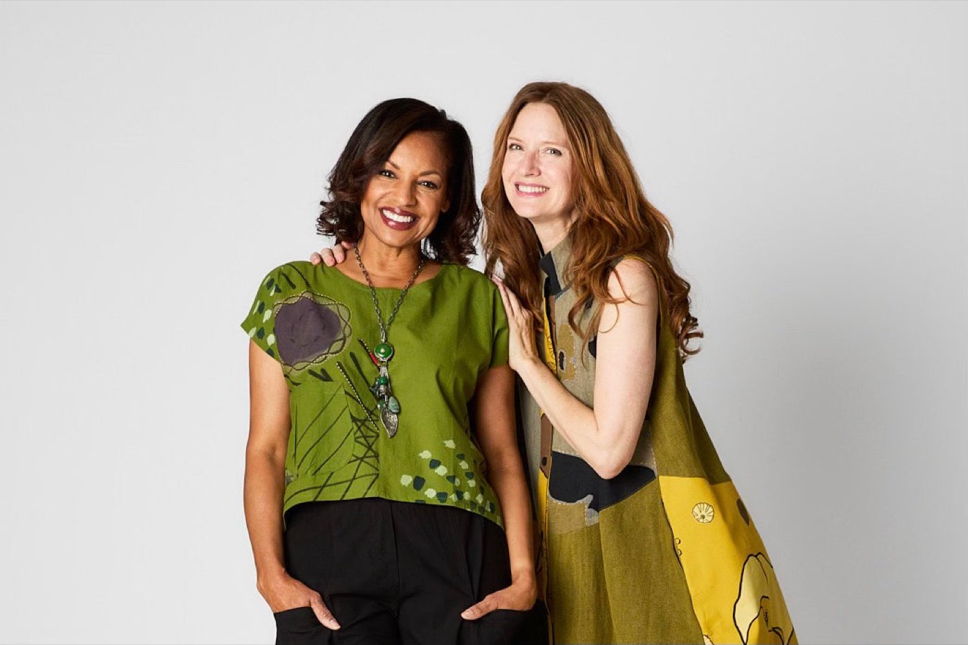 Women wearing colorful natural-fabric clothing