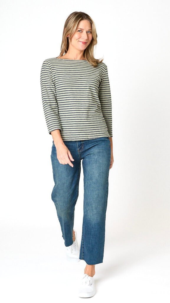 3/4 Sleeved Striped Boatneck Top - Balsam