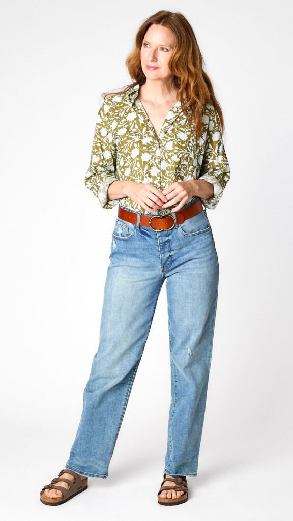 Good Boyfriend Shirt Floral Escape - Olive and Cerelean Blue