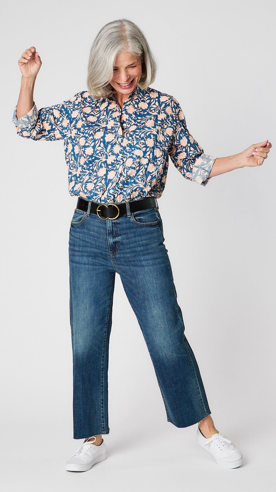 Good Boyfriend Shirt Floral Escape - Navy and Peach