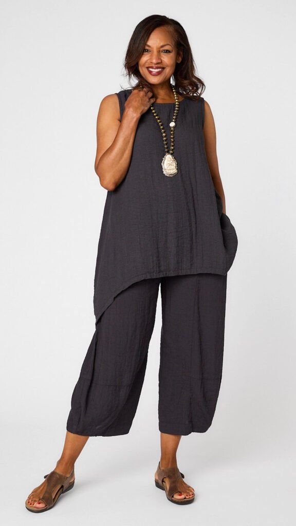 Gerties 11 Stitch Tucked Hem Pant - Black Pearl