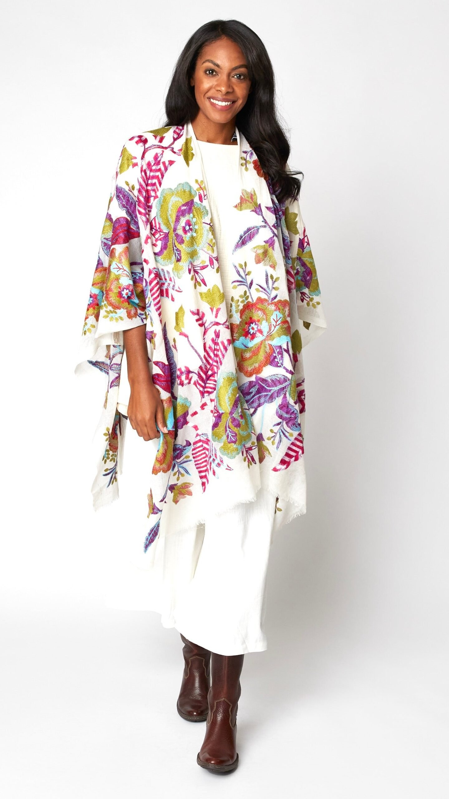 Jasmine Embroidered Wool Ruana