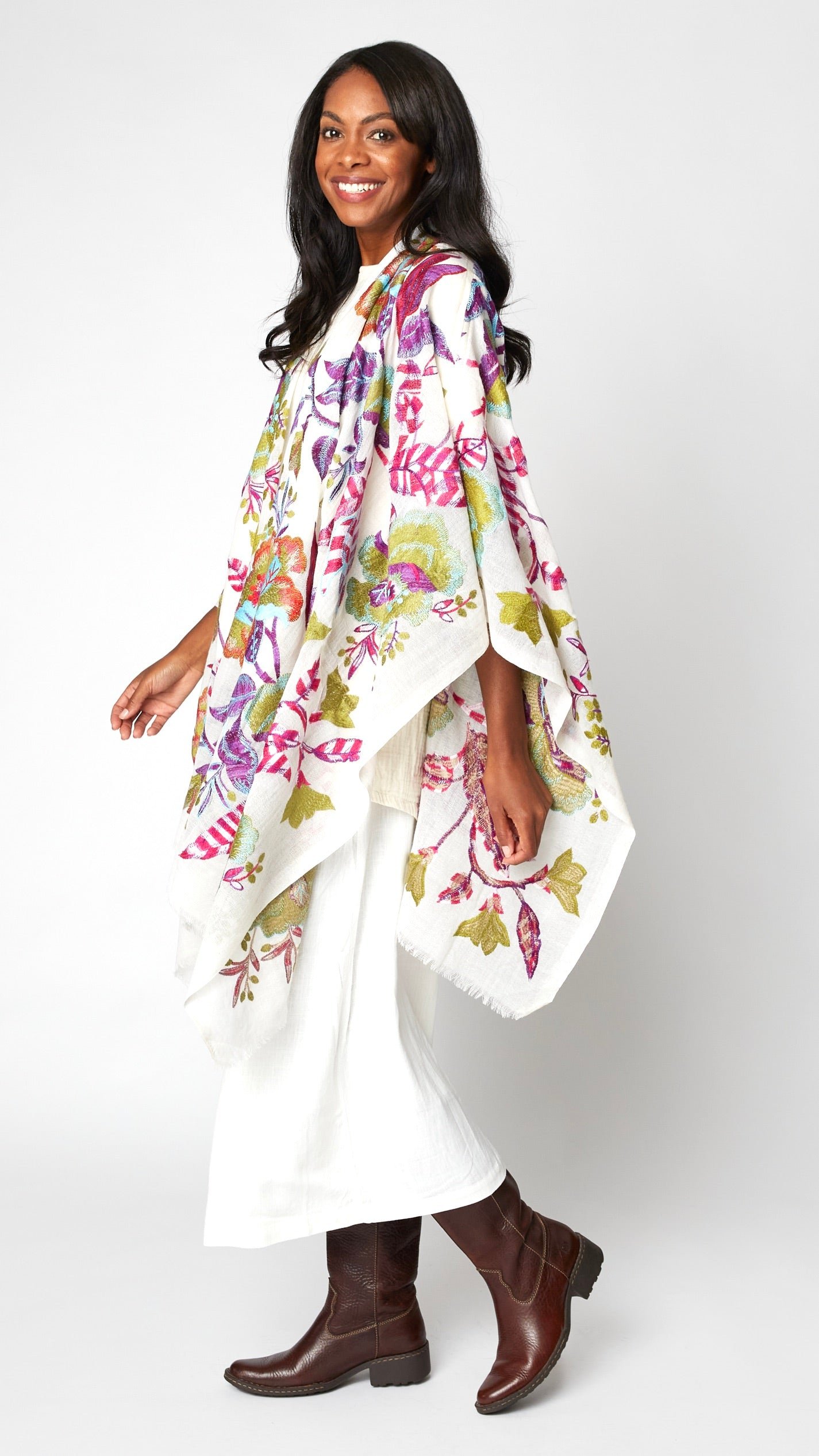 Jasmine Embroidered Wool Ruana